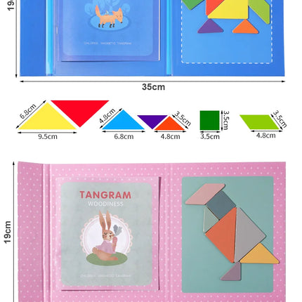 Wooden Magnetic Tangram Puzzle – Educational Montessori Book Toy for Children