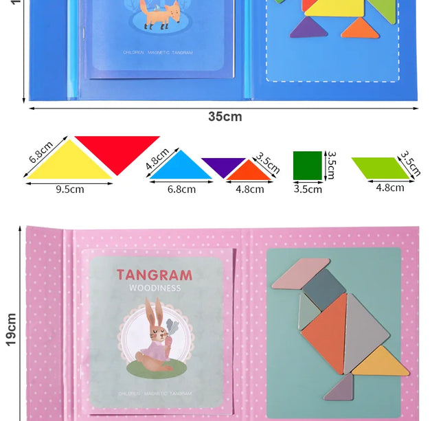 Wooden Magnetic Tangram Puzzle – Educational Montessori Book Toy for Children