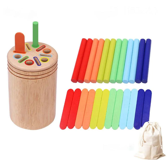 Montessori Wooden Matching Toy – Color Sorting & Balance Stick Educational Set for Kids Fine Motor & Math Skills