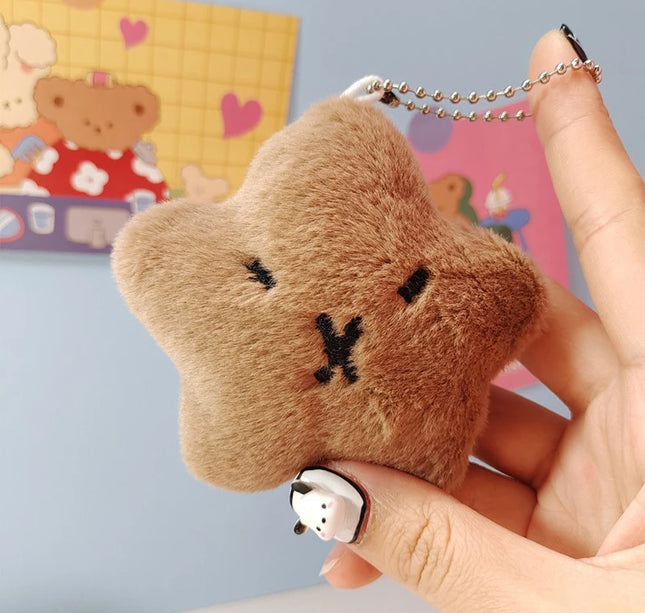 Capybara Plush Keychain – Soft Stuffed Cartoon Doll with Star Squeak Toy for Bag, Backpack & Car Pendant