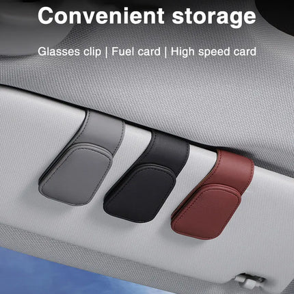 Car Eyeglass Holder Clip – Leather Magnetic Sun Visor Storage for Sunglasses