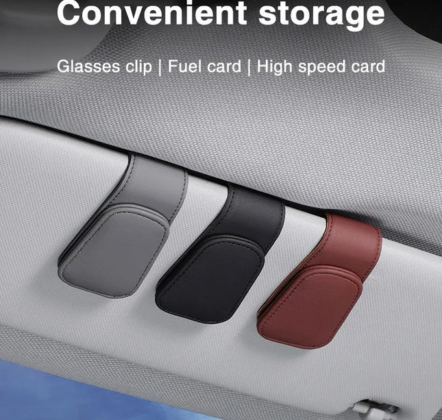 Car Eyeglass Holder Clip – Leather Magnetic Sun Visor Storage for Sunglasses