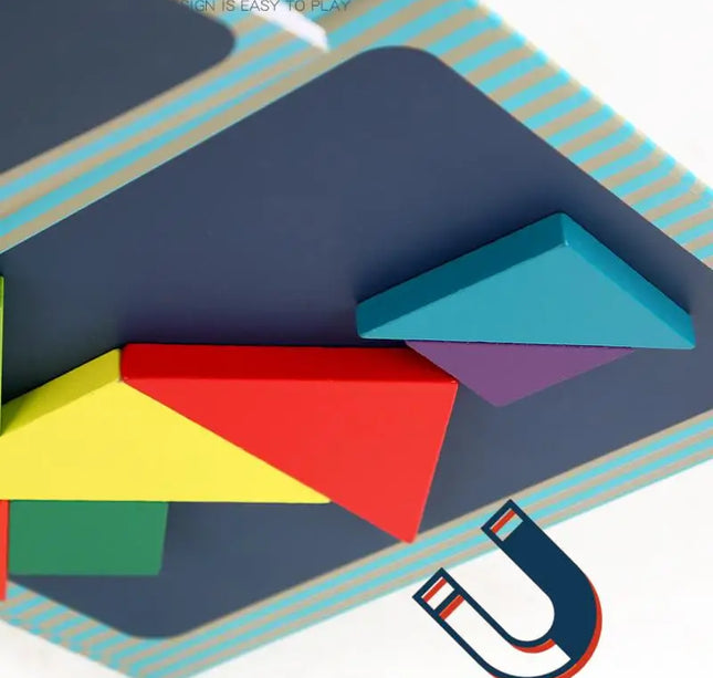 Wooden Magnetic Tangram Puzzle – Educational Montessori Book Toy for Children
