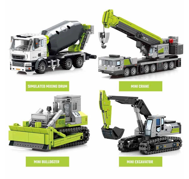 SEMBO Engineering Vehicle Building Kit – MOC Excavator & Mixer Truck Bricks Set for Boys DIY Educational Gifts
