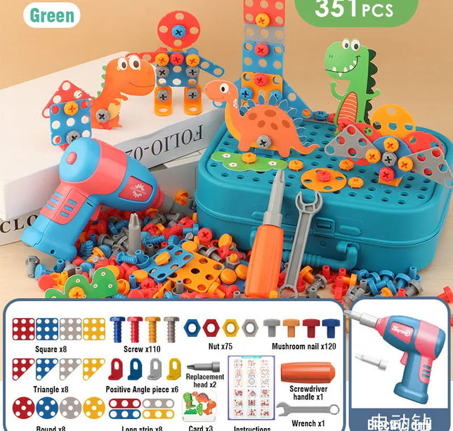 Children Toys Tool Set Electric Drill Screw Nut 3D Puzzle Toys Pretend Play Dinosaur Drilling Assembly Educational Toys for Boys