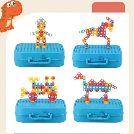 Children Toys Tool Set Electric Drill Screw Nut 3D Puzzle Toys Pretend Play Dinosaur Drilling Assembly Educational Toys for Boys