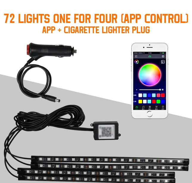 RGB Car Atmosphere Lights – LED Interior Footwell Strip with USB, Remote & Sound Control