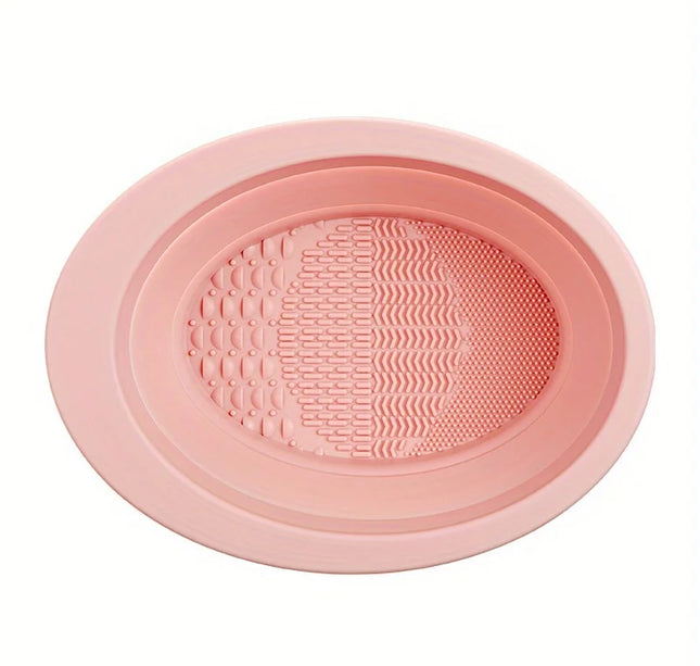 Silicone Folding Makeup Brush Scrub Bowl, Convenient Beauty Egg Cleaning Pad, Powder Puff Cleaning Bowl Tool