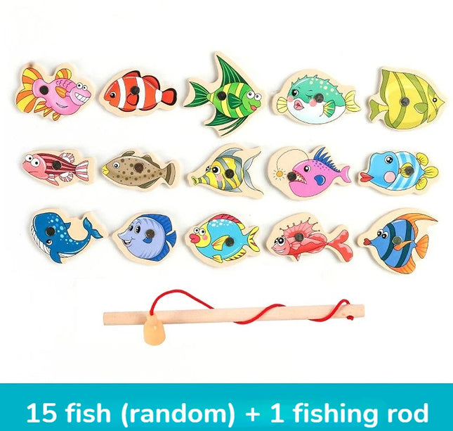 Montessori Wooden Fishing Toys For Children Magnetic Marine Life Cognition Fish Games Parent-Child Interactive Educational Toy