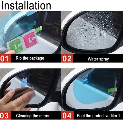 Rearview Mirror & Side Window Film – 2pcs Anti-Fog Rainproof Car Protection Stickers