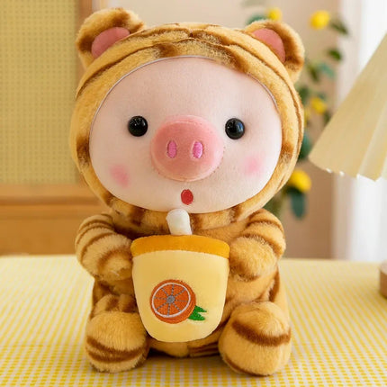 Cute Milk Tea Pig Plush Toy - Cartoon Animal Transformation Stuffed Doll, Kawaii Frog Plushie, Soft Hugging Pillow Gift