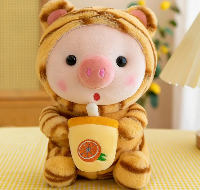 Cute Milk Tea Pig Plush Toy - Cartoon Animal Transformation Stuffed Doll, Kawaii Frog Plushie, Soft Hugging Pillow Gift