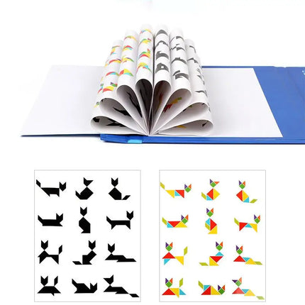 Wooden Magnetic Tangram Puzzle – Educational Montessori Book Toy for Children