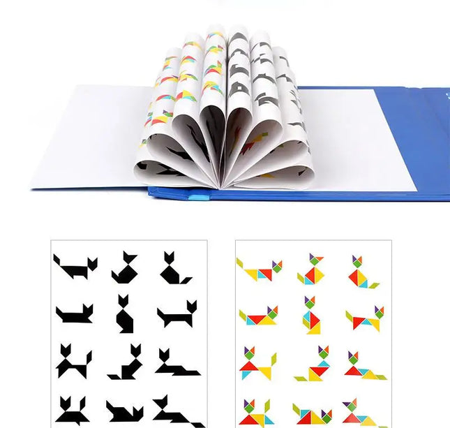 Wooden Magnetic Tangram Puzzle – Educational Montessori Book Toy for Children