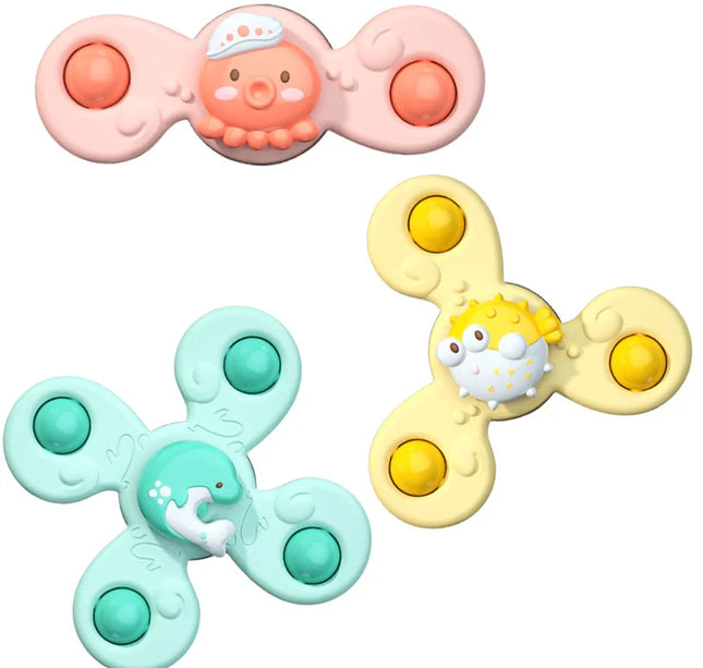 Suction Cup Bath Toys – 3pcs Spinning Rattles for Baby Fun & Education