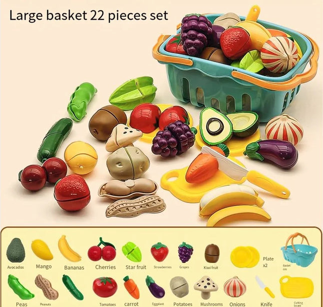 Kid Pretend Play Kitchen Fun Cutting Fruits and Vegetables Food Play House Set Puzzle Education Toys For Kids Boys Girls Gifts