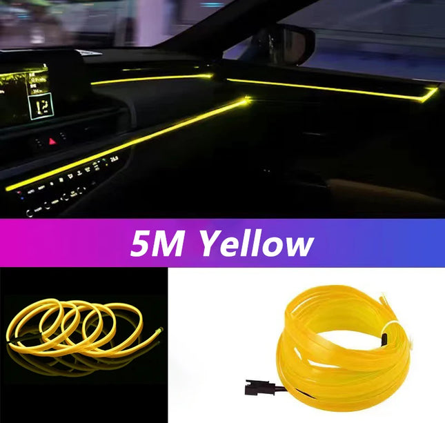 5M Car Interior LED Strip Light – Flexible Neon EL USB Ambient Lighting for DIY Auto & Party Decoration