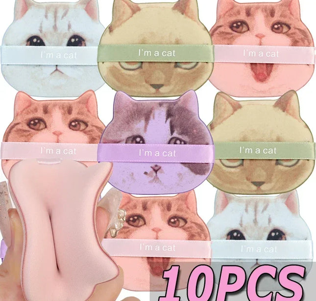 10PCS Cute Cat Makeup Puff Foundation Cosmetic Puff Smooth Powder Concealer Beauty Dry and Wet Dual-use Powder Puff Makeup Tool
