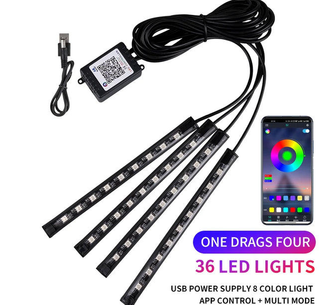 LED Car Ambient Light Kit – RGB Interior Strip with Music, Remote & App Control