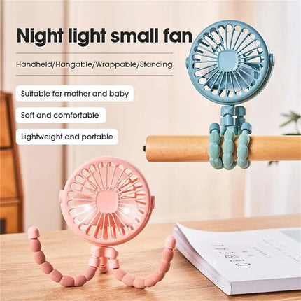 Portable 5-in-1 Octopus Fan – Silent Mini Folding Fan for Baby Stroller & Dorm