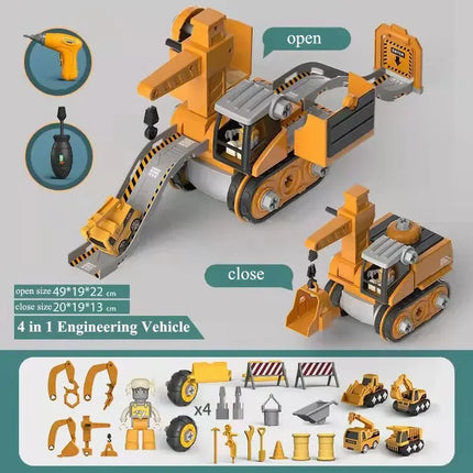 Kids Engineering Vehicle & Electric Drill Set – Educational Assembly Tool Toy with Nuts for Boys Building & Gift
