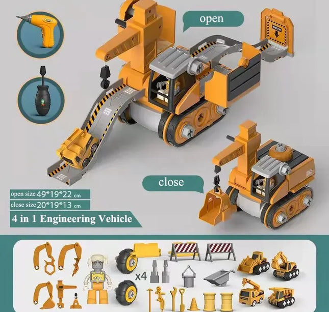 Kids Engineering Vehicle & Electric Drill Set – Educational Assembly Tool Toy with Nuts for Boys Building & Gift