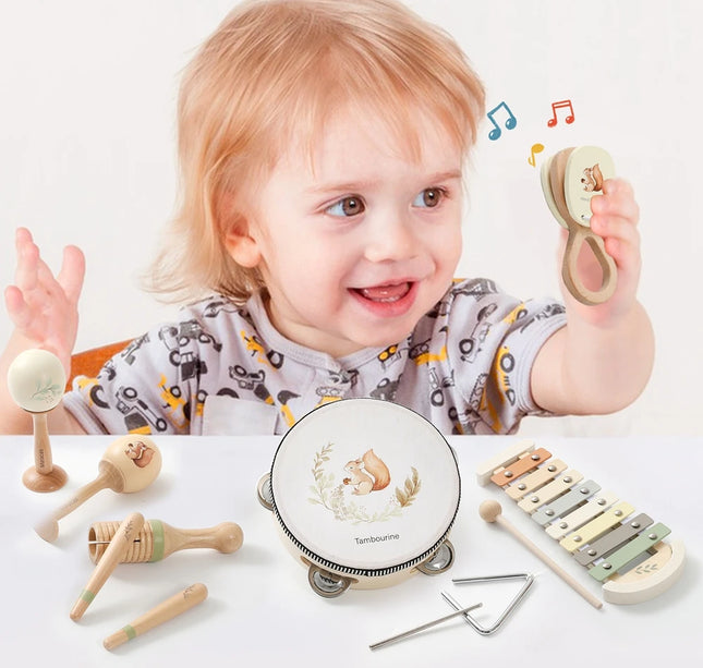 Montessori Musical Instruments Set – Wooden Drum & Xylophone Toys for Babies 0–12 Months Early Education