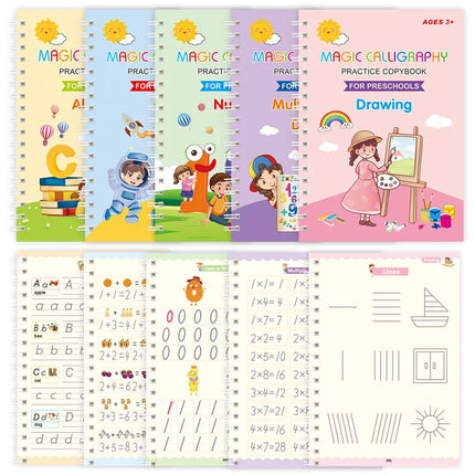 Reusable 3D Calligraphy Copybook – Math & English Letter Practice Educational Drawing Book for Kids