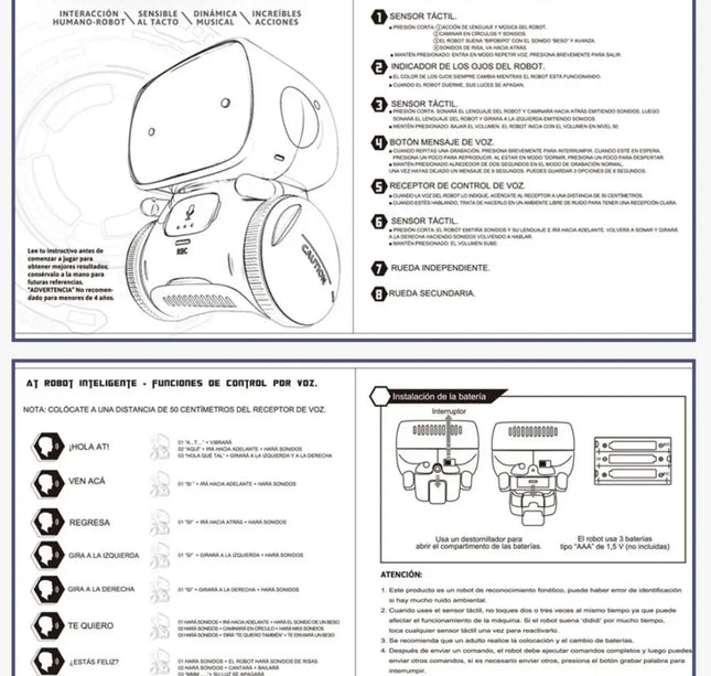 Intelligent RC Robot Toy – Interactive Voice & Touch Control with Russian, English & Spanish Versions for Educational Play