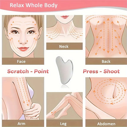 1pices Gua Sha Board Beauty Skin Care Facial Tool Stainless Steel GuaSha Massage Tool Natural Universal Facial Silver Metal