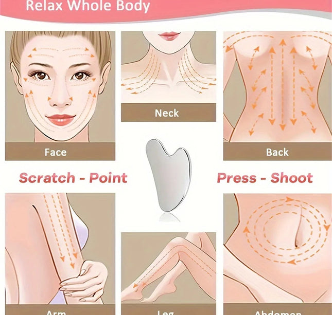 1pices Gua Sha Board Beauty Skin Care Facial Tool Stainless Steel GuaSha Massage Tool Natural Universal Facial Silver Metal