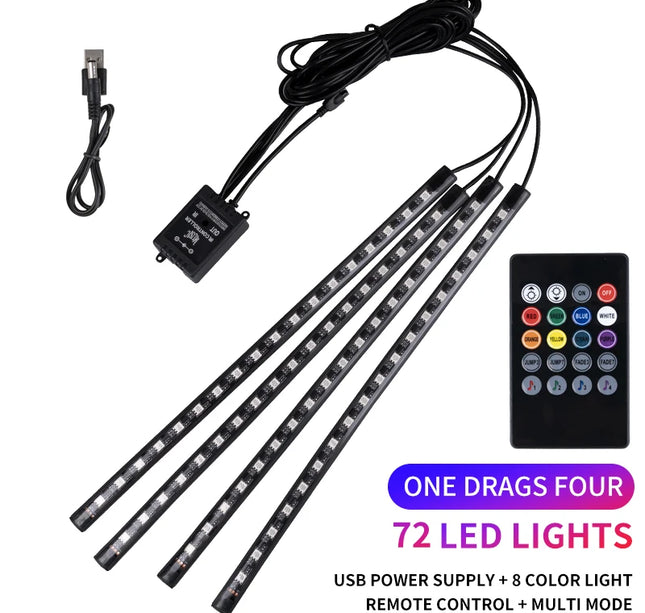 LED Car Ambient Light Kit – RGB Interior Strip with Music, Remote & App Control