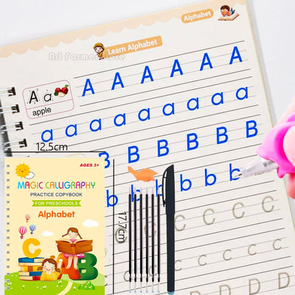 Reusable 3D Calligraphy Copybook – Math & English Letter Practice Educational Drawing Book for Kids
