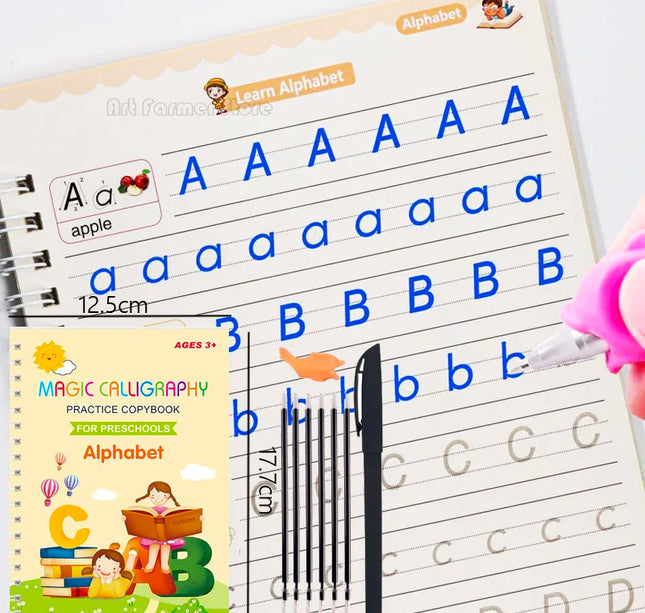 Reusable 3D Calligraphy Copybook – Math & English Letter Practice Educational Drawing Book for Kids