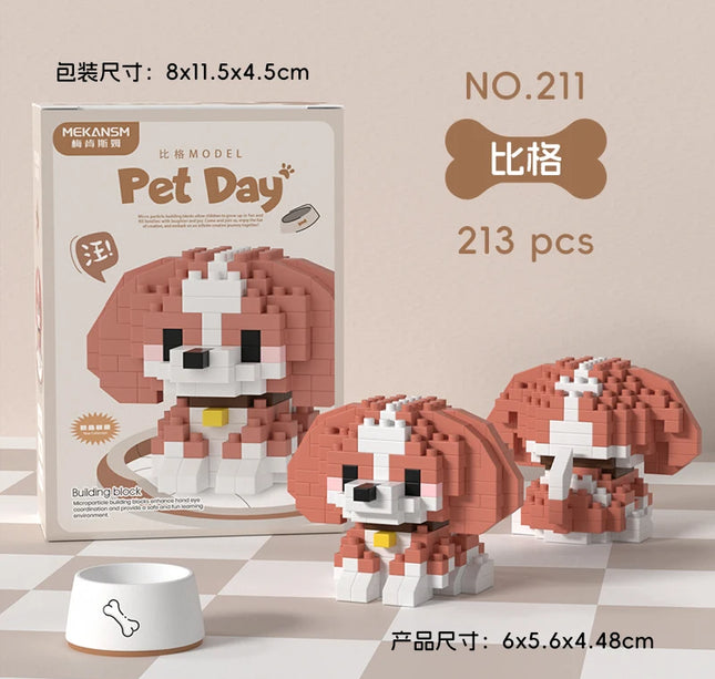 HUIQIBAO MINI Cute Pet Dog Cat Micro Building Block Model Set Kids City Cartoon Animal Diamond Bricks Educational Toys for Adult