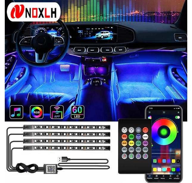 LED Car Ambient Light Kit – RGB Interior Strip with Music, Remote & App Control