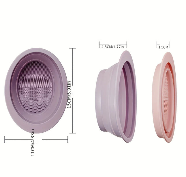 Silicone Folding Makeup Brush Scrub Bowl, Convenient Beauty Egg Cleaning Pad, Powder Puff Cleaning Bowl Tool