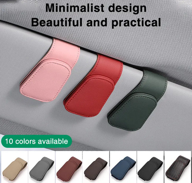 Car Eyeglass Holder Clip – Leather Magnetic Sun Visor Storage for Sunglasses