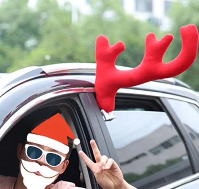Big Reindeer Red Antlers+Nose Antlers Auto Car Christmas Decor Accessories
