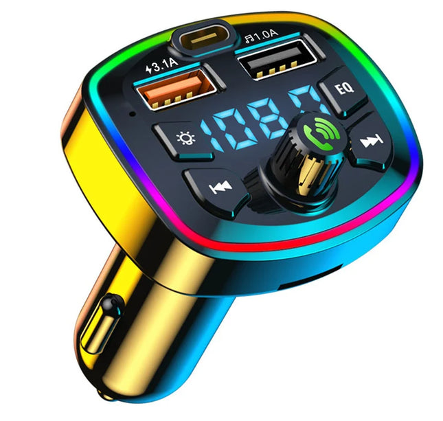 Car Bluetooth FM Transmitter – Wireless 5.0 Audio Receiver with Mic & Dual USB Fast Charger
