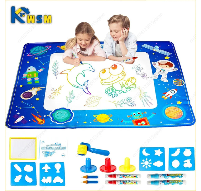 100x80cm Magic Water Drawing Mat – Reusable Doodle Board with Pens Montessori Educational Toy for Kids Gifts