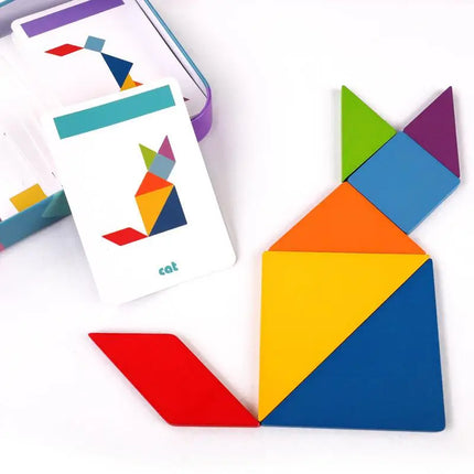 Wooden Magnetic Tangram Puzzle – Educational Montessori Book Toy for Children