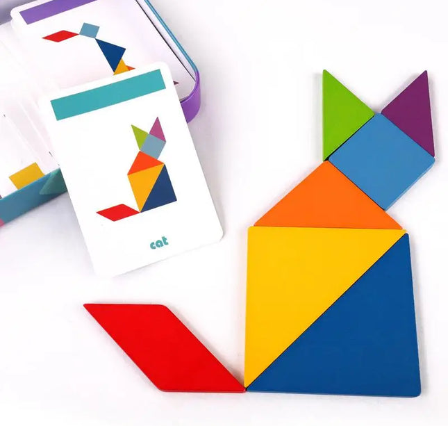 Wooden Magnetic Tangram Puzzle – Educational Montessori Book Toy for Children