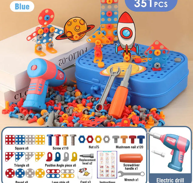 Children Toys Tool Set Electric Drill Screw Nut 3D Puzzle Toys Pretend Play Dinosaur Drilling Assembly Educational Toys for Boys