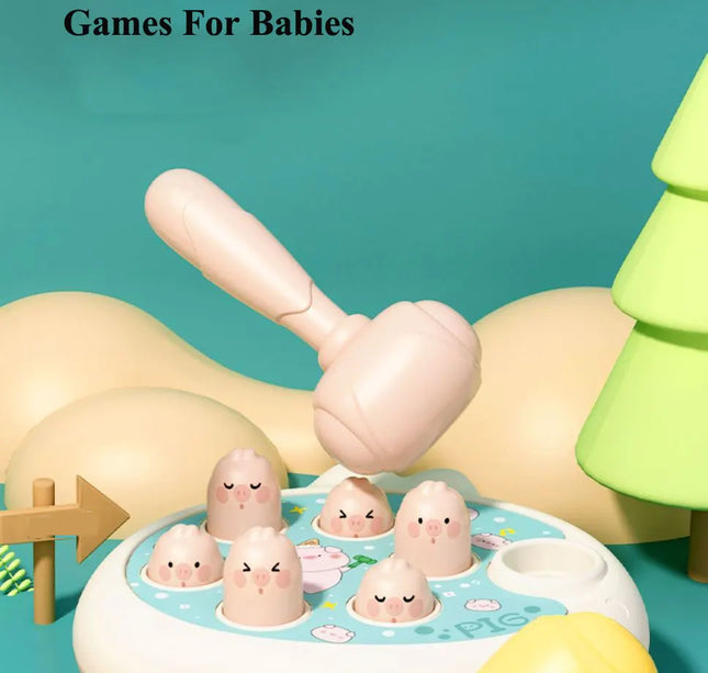 Montessori Animal Puzzle Toy – Duck/Frog/Pig with Hammer for Toddlers (12–24 Months)