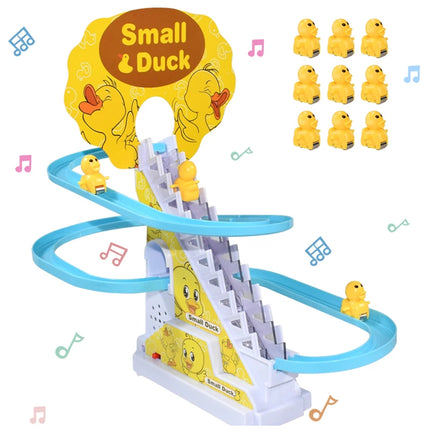 Kids Small Duck Electronic Climbing Stairs Track Toy Light Musical Slide Track Educational Toys for Boys Girls Christmas Gift