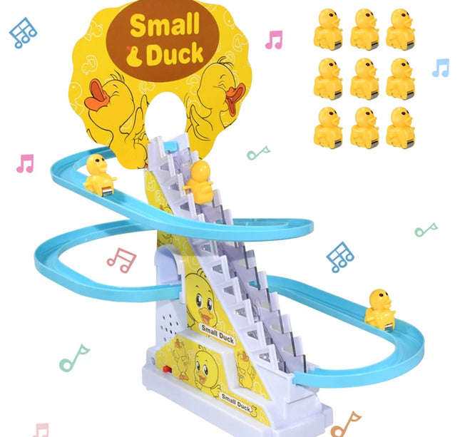Kids Small Duck Electronic Climbing Stairs Track Toy Light Musical Slide Track Educational Toys for Boys Girls Christmas Gift
