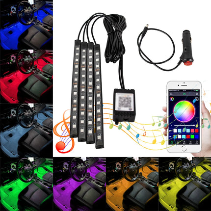 RGB Car Atmosphere Lights – LED Interior Footwell Strip with USB, Remote & Sound Control