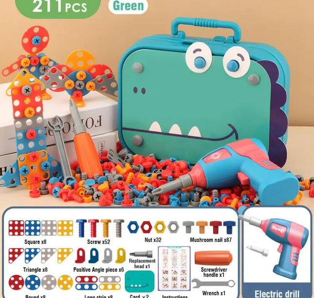 Children Toys Tool Set Electric Drill Screw Nut 3D Puzzle Toys Pretend Play Dinosaur Drilling Assembly Educational Toys for Boys