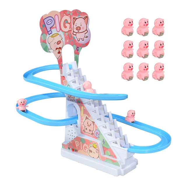 Kids Small Duck Electronic Climbing Stairs Track Toy Light Musical Slide Track Educational Toys for Boys Girls Christmas Gift